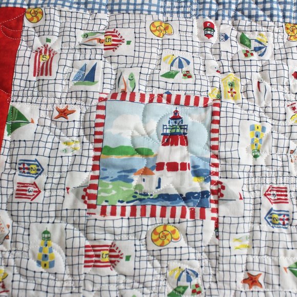 Vintage Handmade Patchwork Quilt Cotton Beach Ocean Seaside Theme - Picture 12 of 15